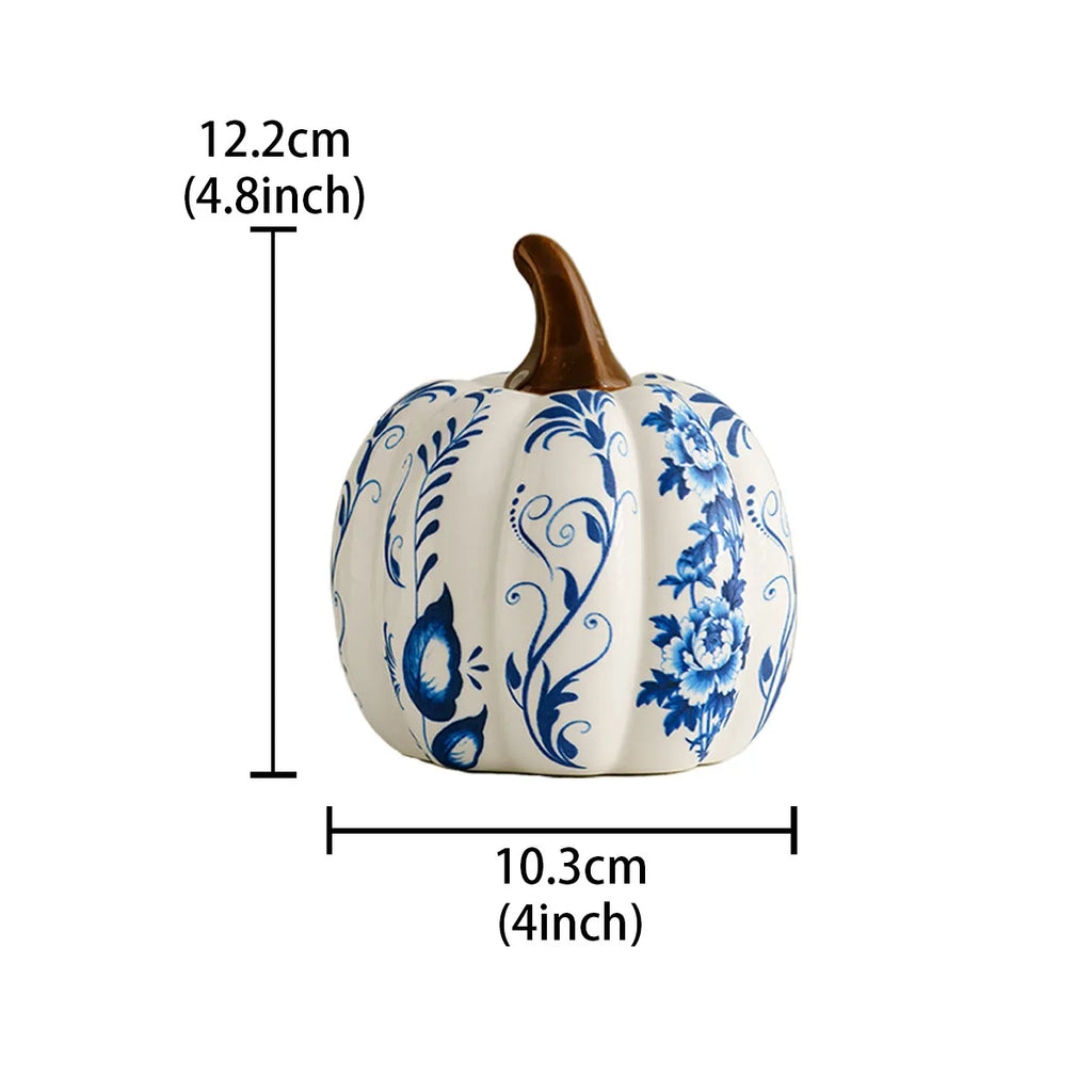 Blå & Vit Porslin Pumpa Skulptur – Kreativt Skrivbordsornament Rumsdekor