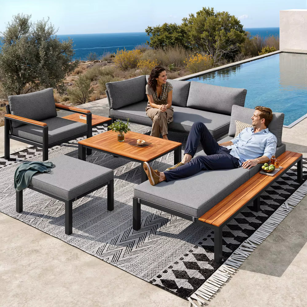 Modulärt Loungeset – Soffgrupp & Träbord