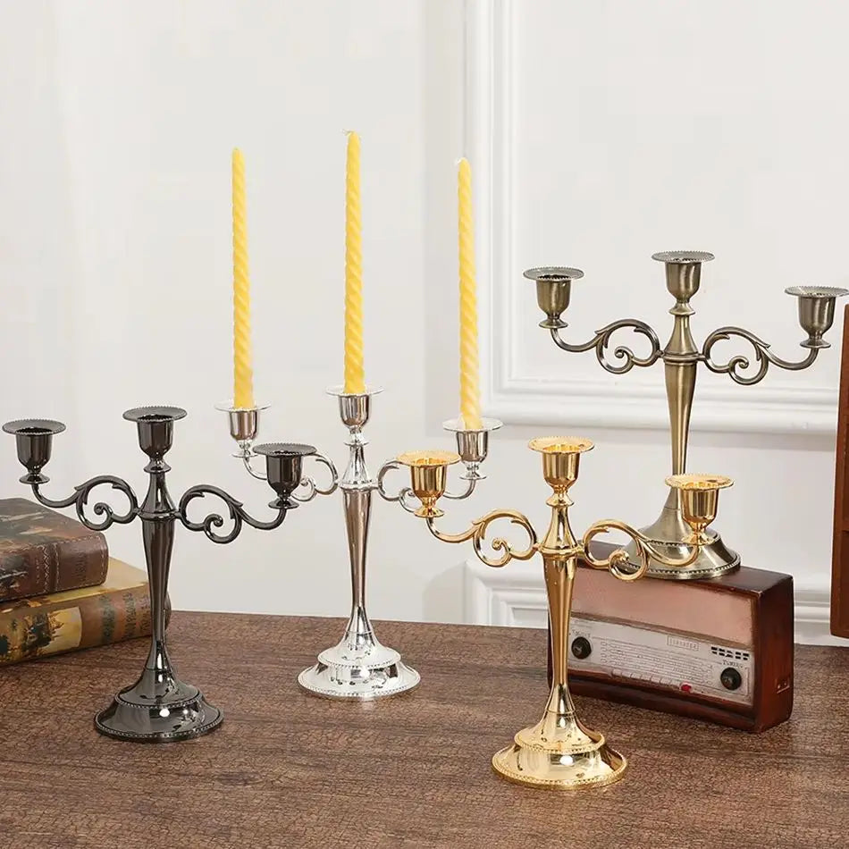 Lång Retro Metallljusstake 1/3-Arm – Målade Middag & Hemdekor