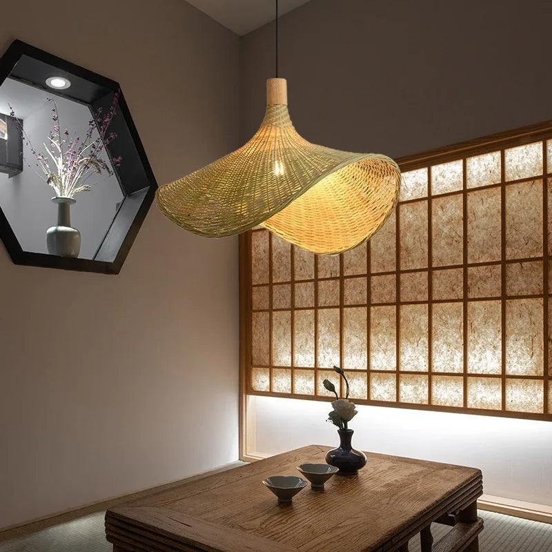 Japansk Wabi-Sabi Bambu Hänglampa – Rattan & Te-rum
