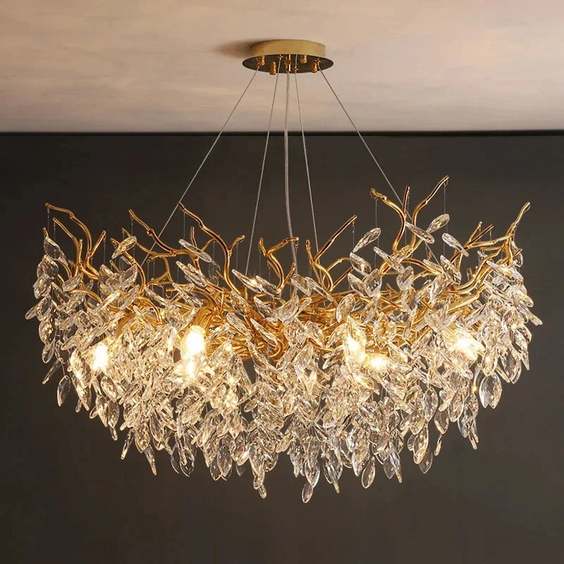 Lyxig Guld Kristalltakkrona LED – Matsal, Sovrum & Villa