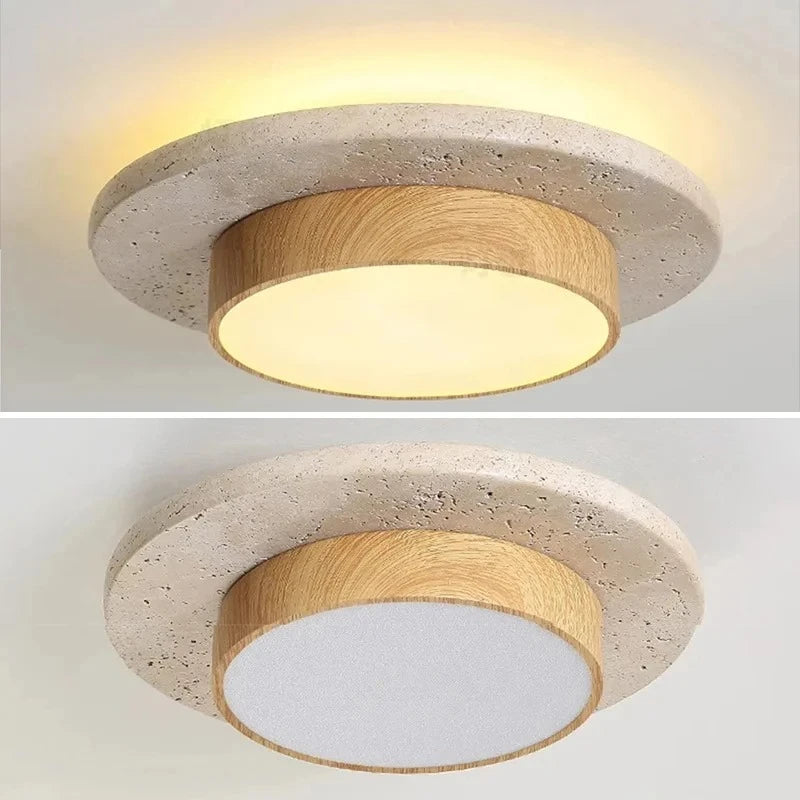Rund Sten Taklampa Wabi-Sabi 28W – Valnöt D22 cm