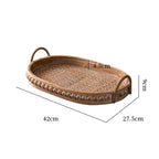 Vintage Rattan Bricka Japansk Stil – Bohemisk Frukt & Te Serverbricka med Handtag