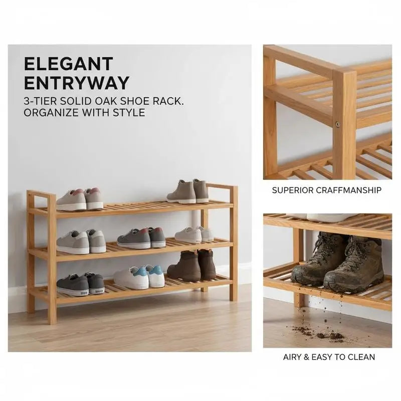 Skohylla 3 Hyllplan Massiv Ek 100×27×60 cm – Rustik Entré & Hall
