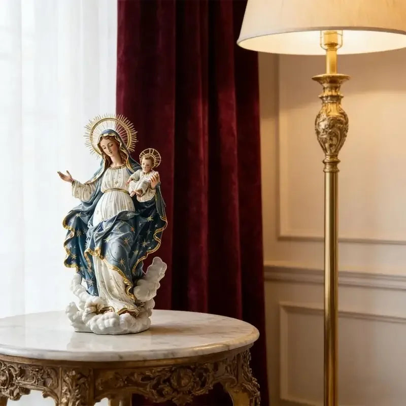 Madonna & Barn Akryls Skulptur 2D med Bas – Religiös Hemdekor Katolsk