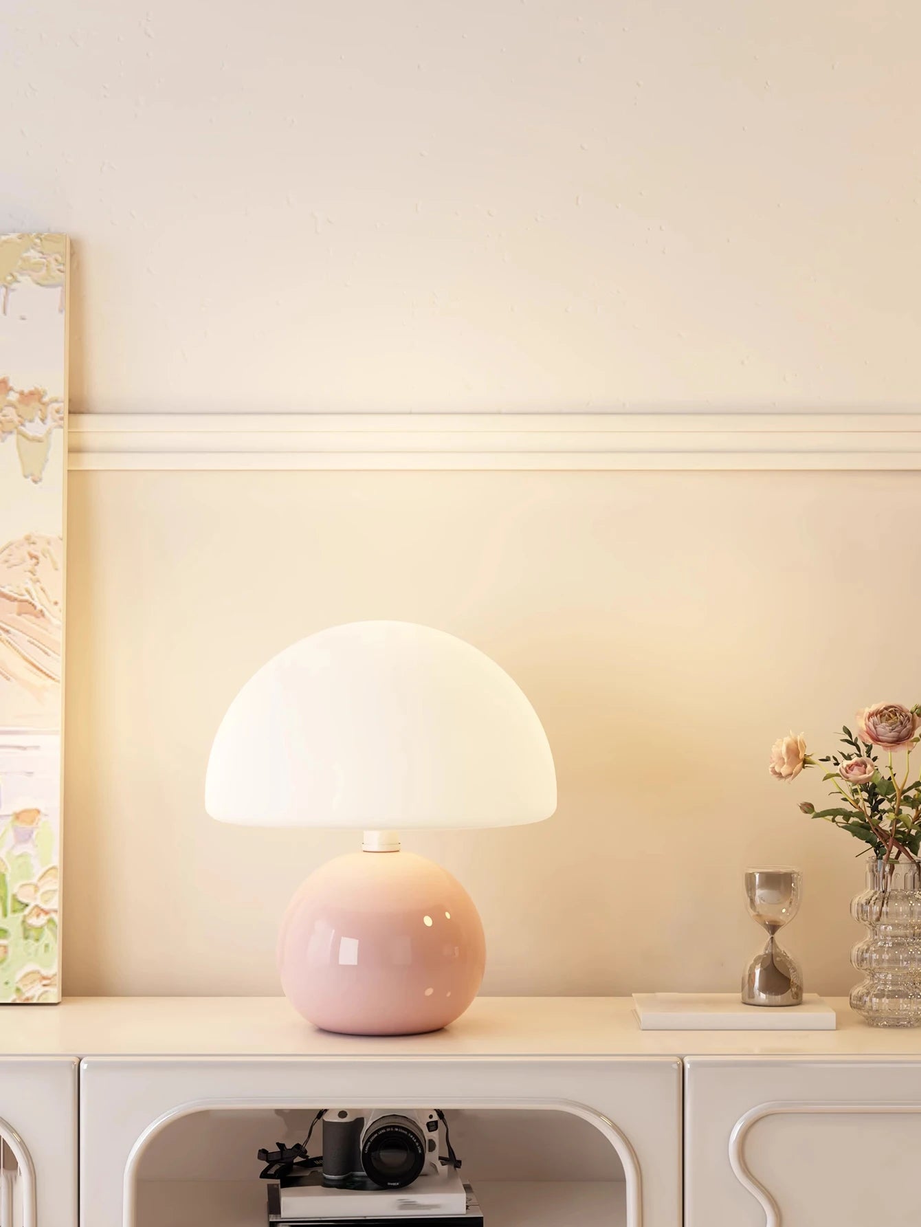 USB Dekorationslampa – Nattlampa i Rosa, Vit & Beige