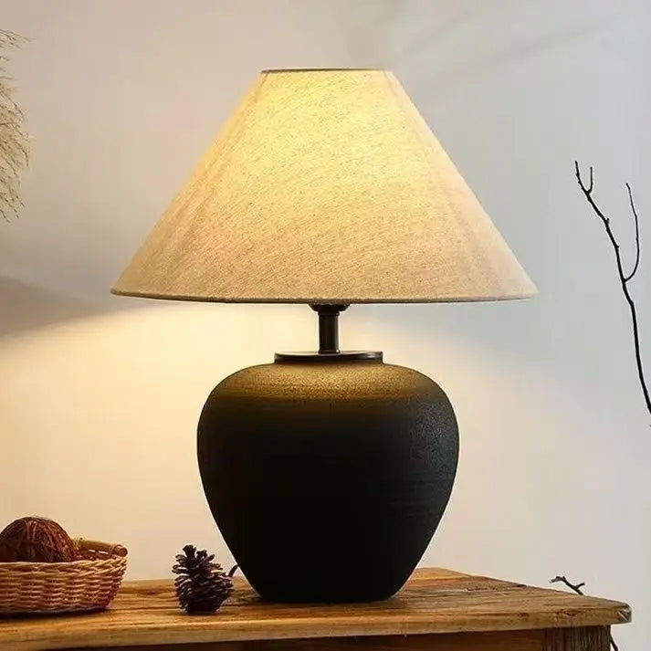 Japansk Kruka Bordslampa Keramik Wabi-Sabi – Handgjord Sovrum & Vardagsrum