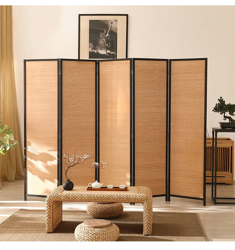 Vävd Bambu Rumsavdelare 6 Paneler – Vikbar Kafé & Hem Partition Boho