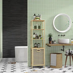 Bambu Badrumshylla 3 Hyllplan & Avtagbar Tvättkorg – 44×33×160 cm