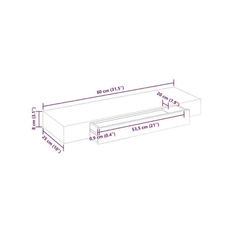 Flytande Hyllsystem MDF med Inbyggd Låda – Dold Montering Elegant Väggförvaring