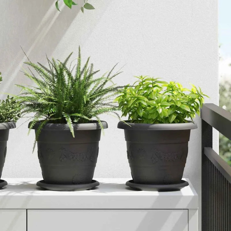 Runda Blomkrukor 6-Pack Svart Ø22×18 cm – Plastpotta Trädgård & Uteplats