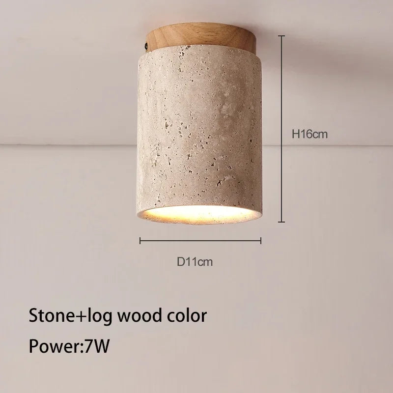 Cylindrisk Travertin Taklampa – Äkta Sten Downlight E27