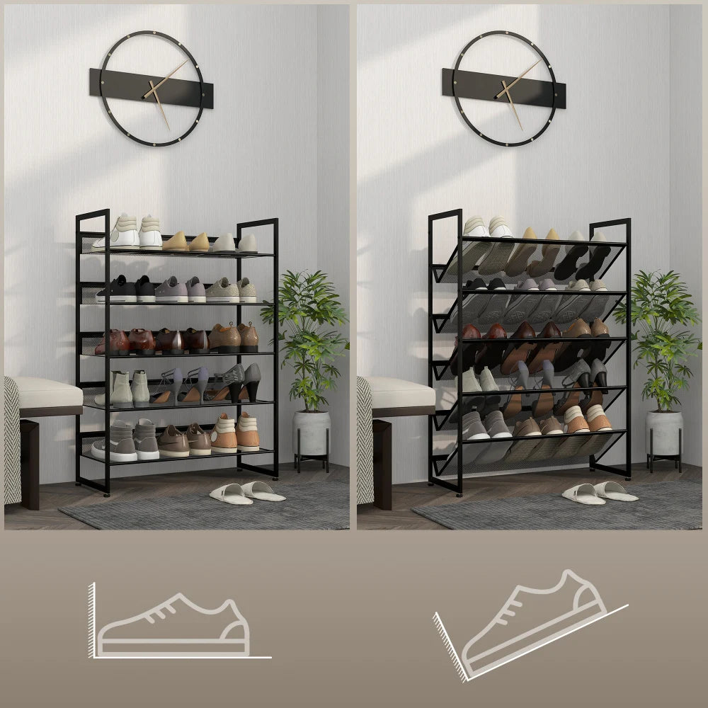 Liten Smal Skohylla 5 Hyllplan 72×30×102 cm Svart – Skoförvaring Litet Utrymme