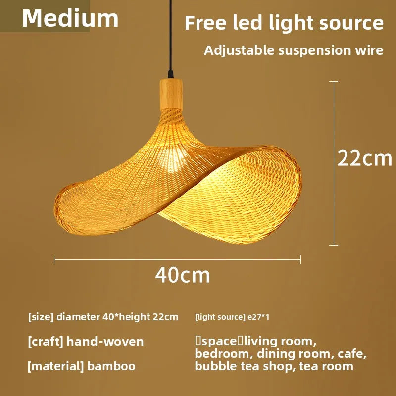 Japansk Wabi-Sabi Bambu Hänglampa – Rattan & Te-rum
