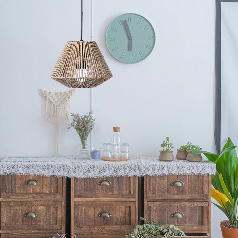 Rattanimitiation Lampskärm Vävd Papperslina – Bords- & Golvlampa