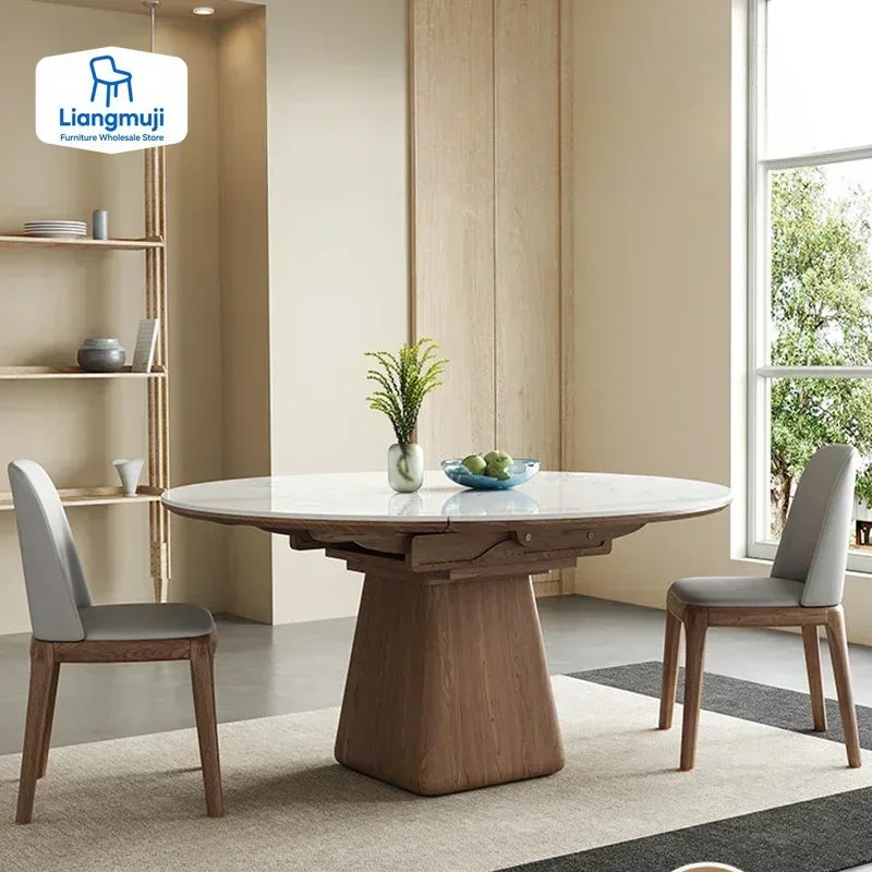 Runt Utdragbart Industriellt Matbord – Sten & MDF