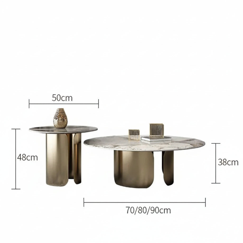 Soffbord Runt Marmoreffekt – Vit Metall