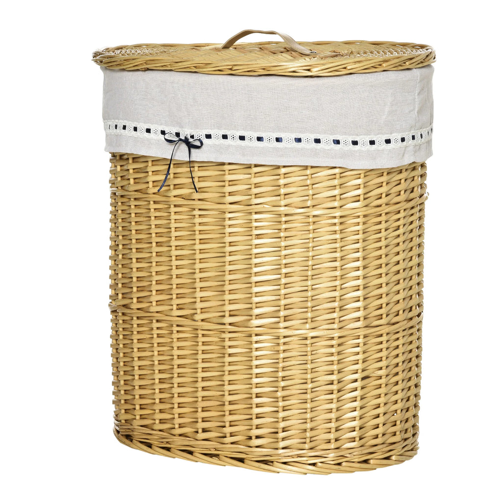 Wickertvättkorg Naturlig Rattan – Avtagbar Innerpåse & Tätande Lock