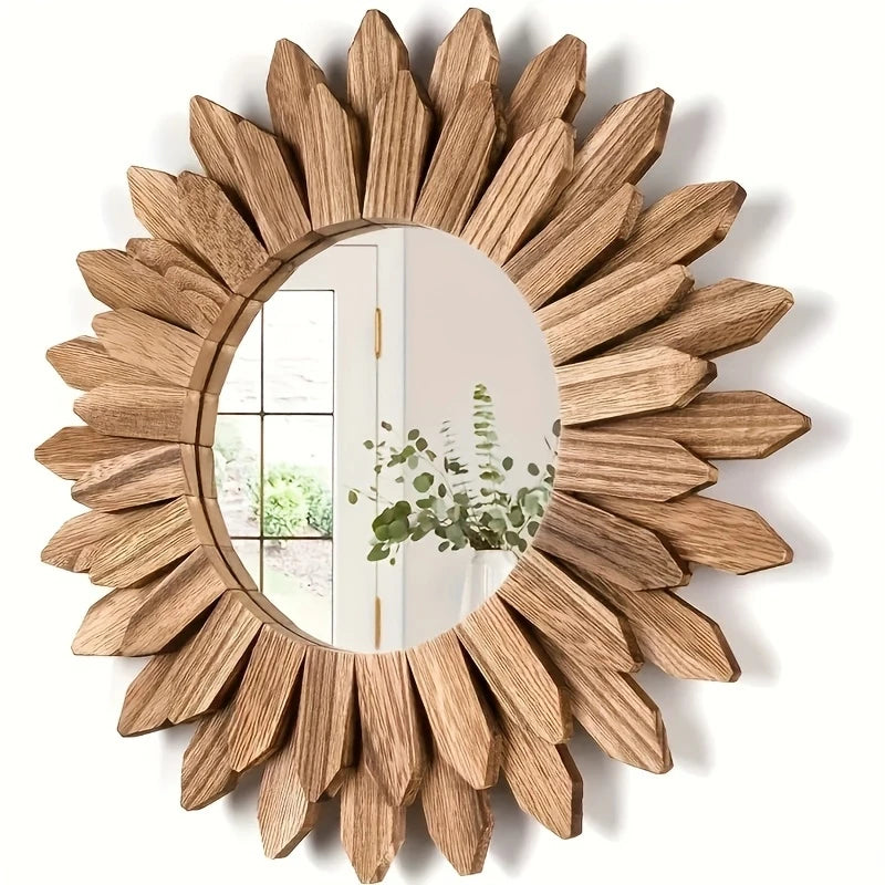 Bohemisk Solros Träspegel Ø30 cm – Väggspegel Sovrum & Vardagsrum Hemdekor