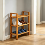 3-Hyllors Massiv Ek Skohylla 50×27×60 cm – Rustik 8 kg/Hylla Hallförvaring