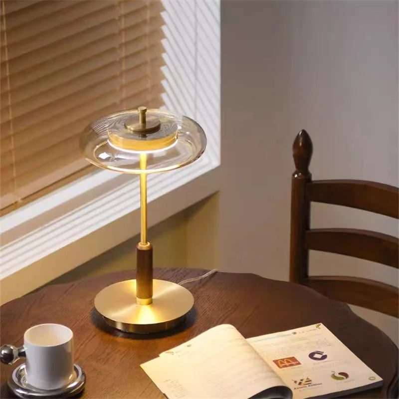 Lyxig Guld Glasgolvlampa Retro – Svamp Metalldesign