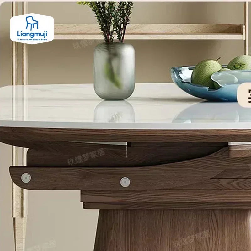 Runt Utdragbart Industriellt Matbord – Sten & MDF