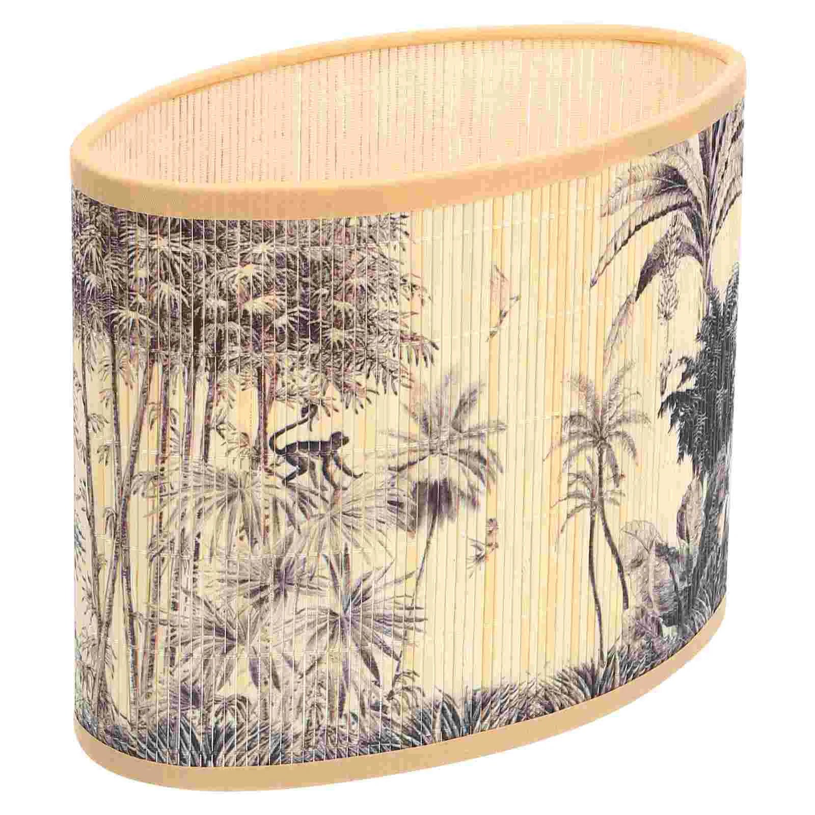 Tropisk Regnskog Lampskärm Oval – Bambu Plisserad Sängbord & Rustik