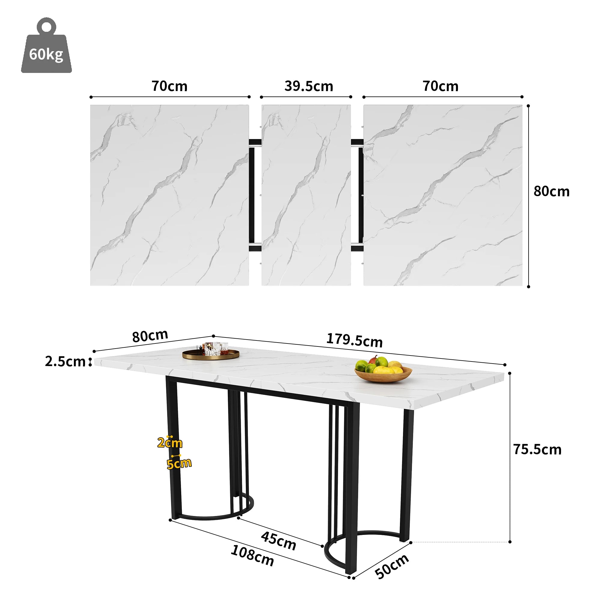 Utdragbart Matbord 140-180 cm – Marmordekor
