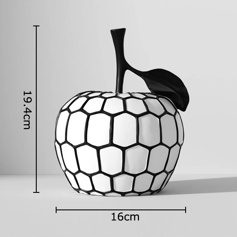 Svartvit Rand Äpple & Ananas Staty – Minimalistisk Resin Skrivbordsskulptur