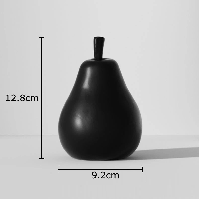 Svartvit Rand Äpple & Ananas Staty – Minimalistisk Resin Skrivbordsskulptur