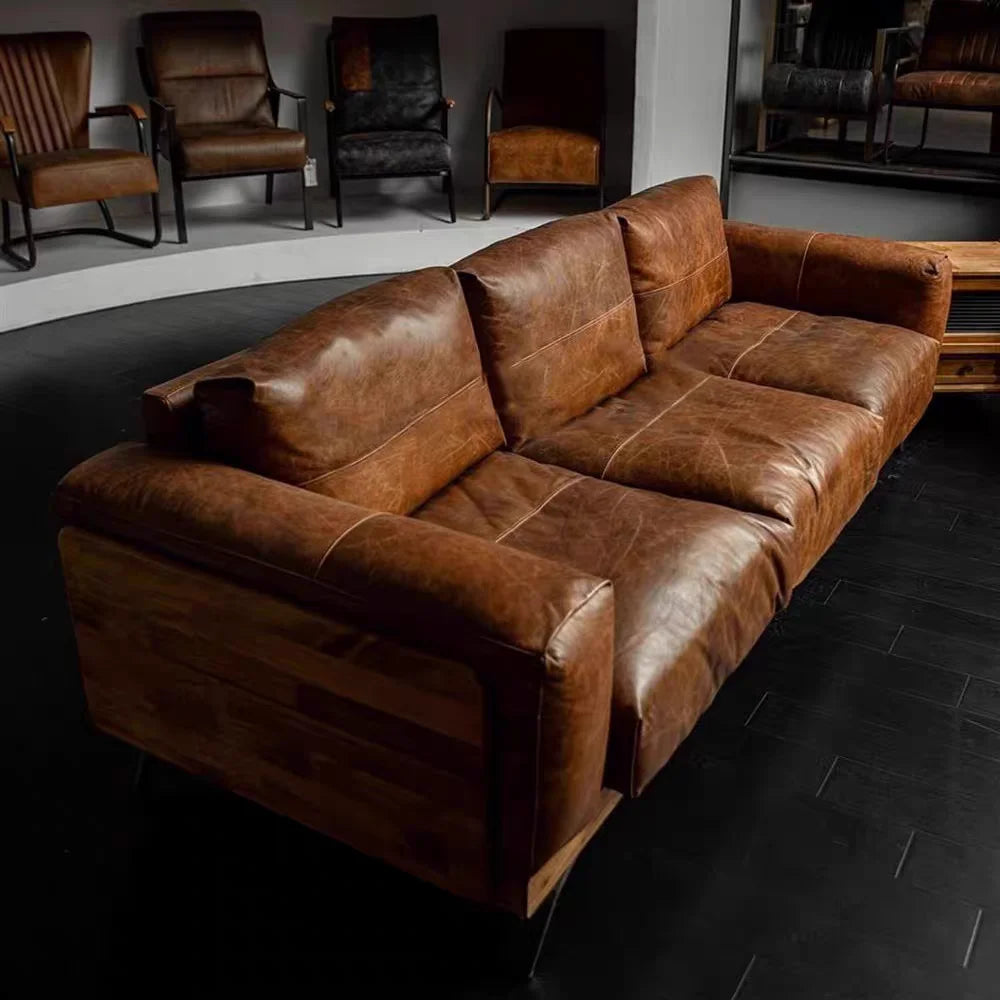 Vintage Skinnsoffa – Oljevaxat Läder Retro