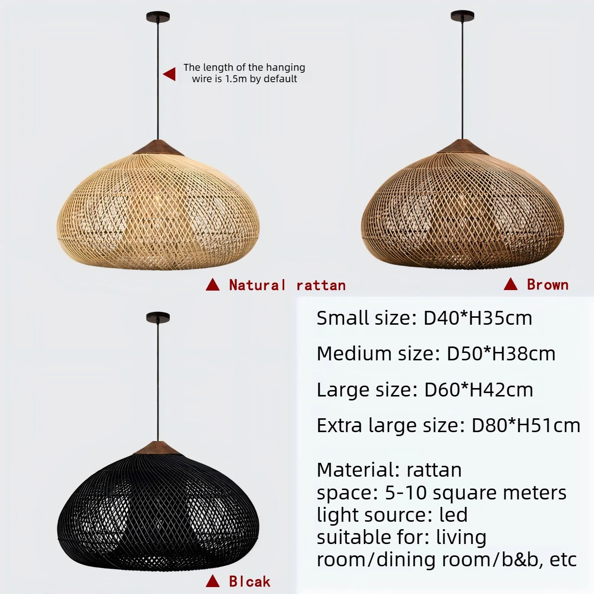 Japansk Wabi-Sabi Rattan Hänglampa Handvävd – Boho E27 Restaurant & Köksö