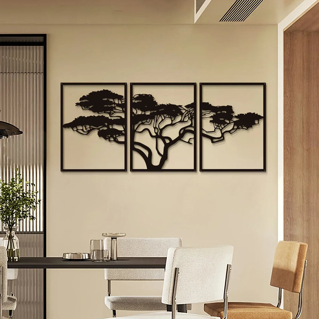 3-Pack Svart Metall Livsträd Väggdekor – Metallkonst Housewarming Present