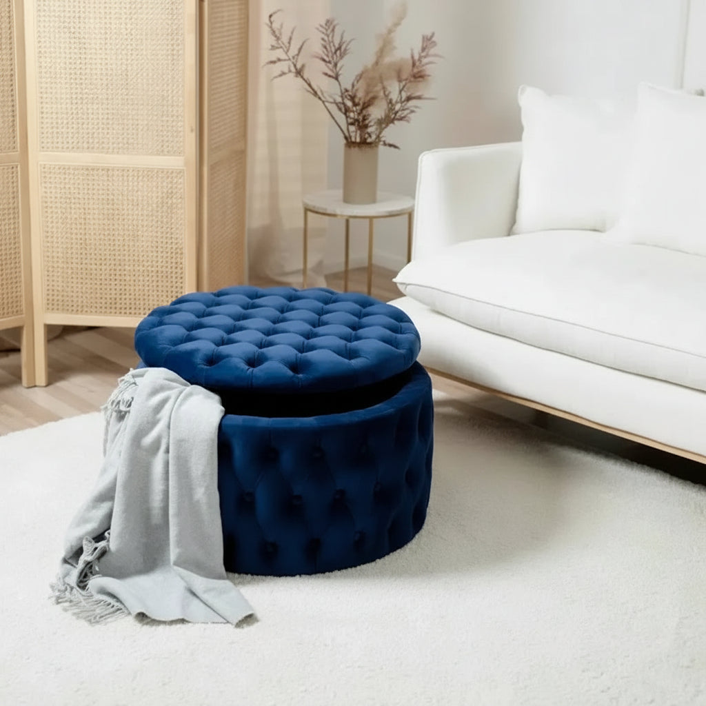 Rund Sittpuff i Sammet – Fotpall & Sittpall