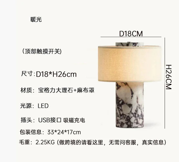 Marmor Bordslampa Touch – Cylinder Vittyg