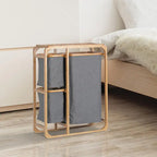 Tvättkorg 3 Fack Tyg & Bambu 50×32×69,7 cm – Sortering Badrum & Tvättstuga