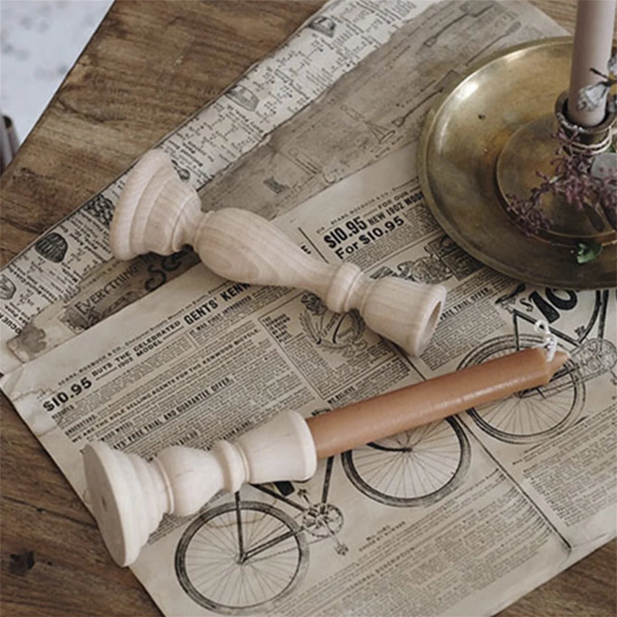 Omålad Retro Träljusstake Ofärdig – DIY Hantverk Bröllop & Fest