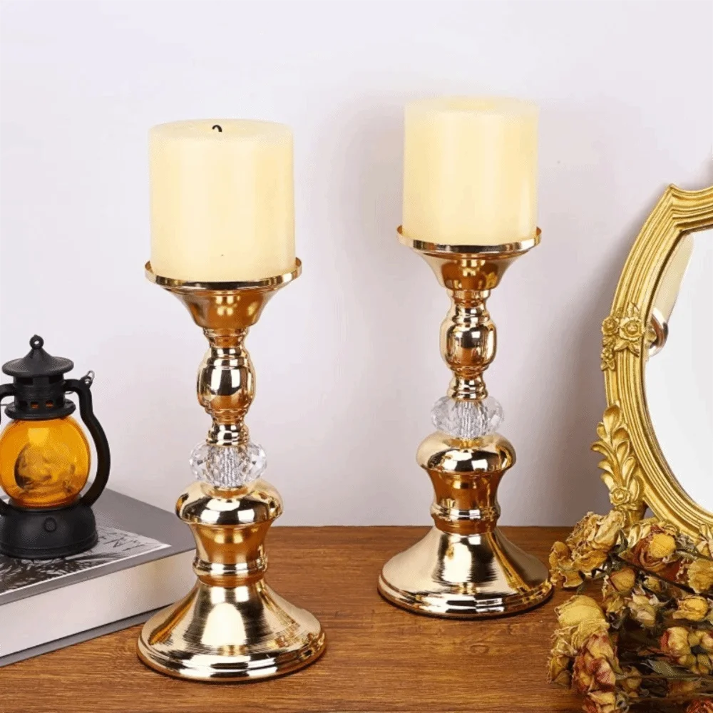 Europeisk Guld Pelare Ljusstake Vintage – Antislip Botten Olika Storlekar