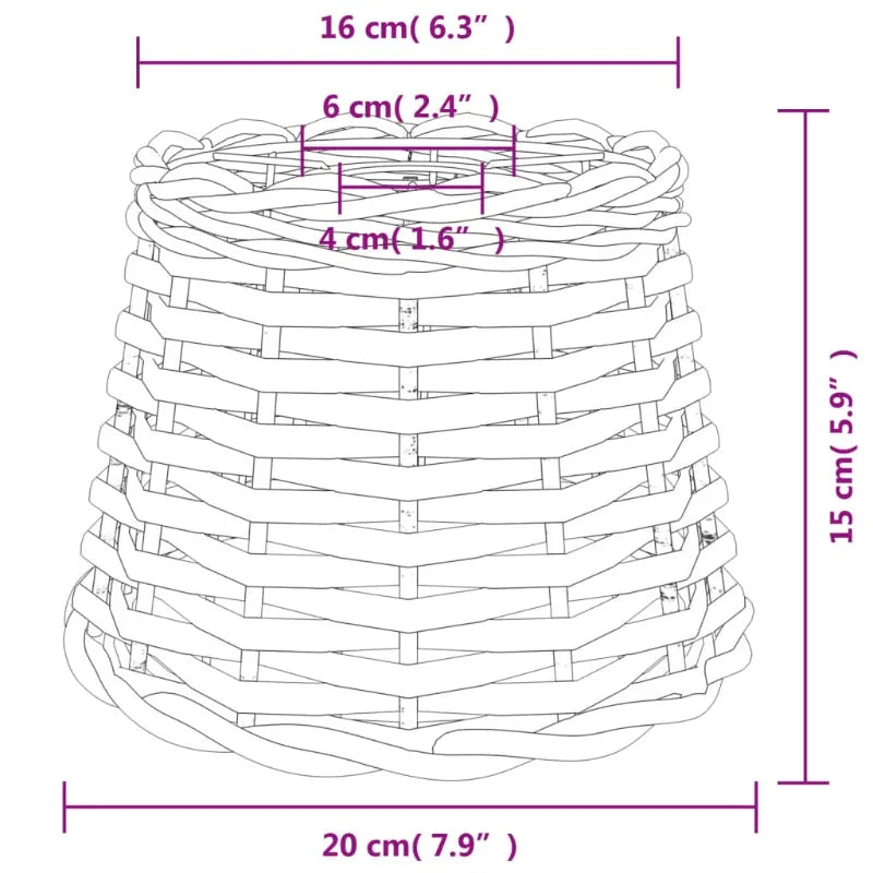 Vit Wicker Taktlampskärm Ø20×15 cm – Handgjord Naturlig Stil