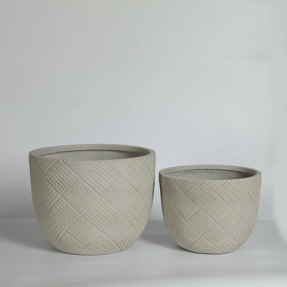 2-Pack Runda Betongplanteringskrukor Grå – Handgjord Rustik 37×28 & 45×35 cm