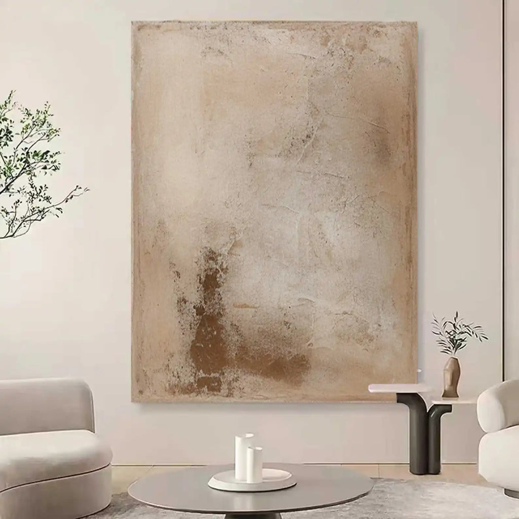 Mhemyo Kubistisk Abstrakt Ansiktsmålning Handgjord – Beige Brun Canvas Vardagsrum