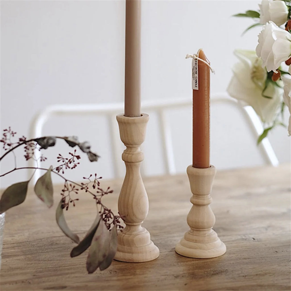 Omålad Retro Träljusstake Ofärdig – DIY Hantverk Bröllop & Fest