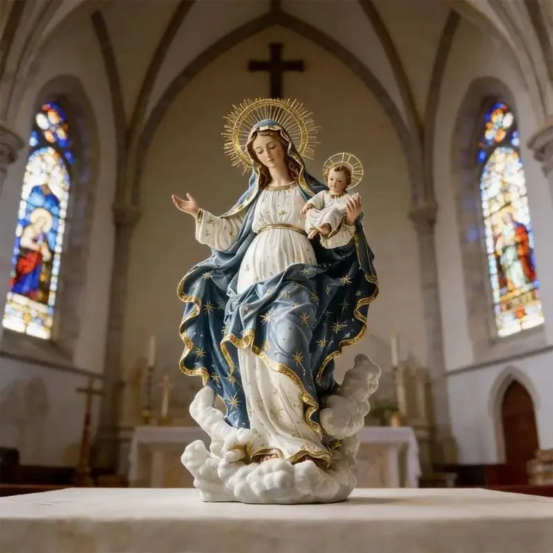 Madonna & Barn Akryls Skulptur 2D med Bas – Religiös Hemdekor Katolsk