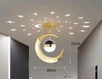Kreativ Måne & Stjärnor LED Taklampa – Guld & Svart Loft