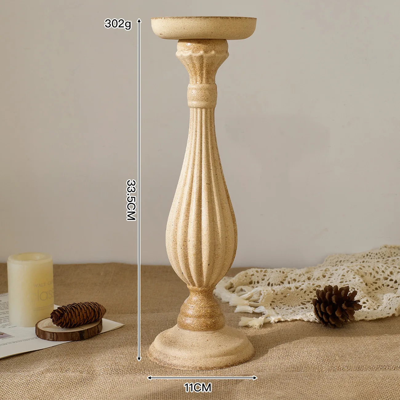 Grekisk Romersk Kolonn Ljusstake Träpiedestal – Vintage Bröllop & Rustik