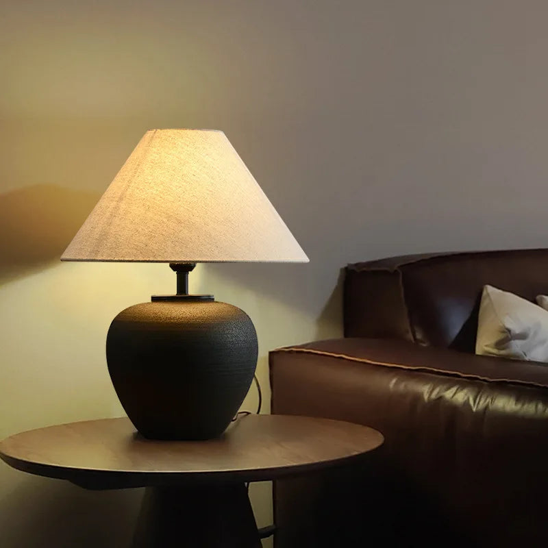 Japansk Kruka Bordslampa Keramik Wabi-Sabi – Handgjord Sovrum & Vardagsrum