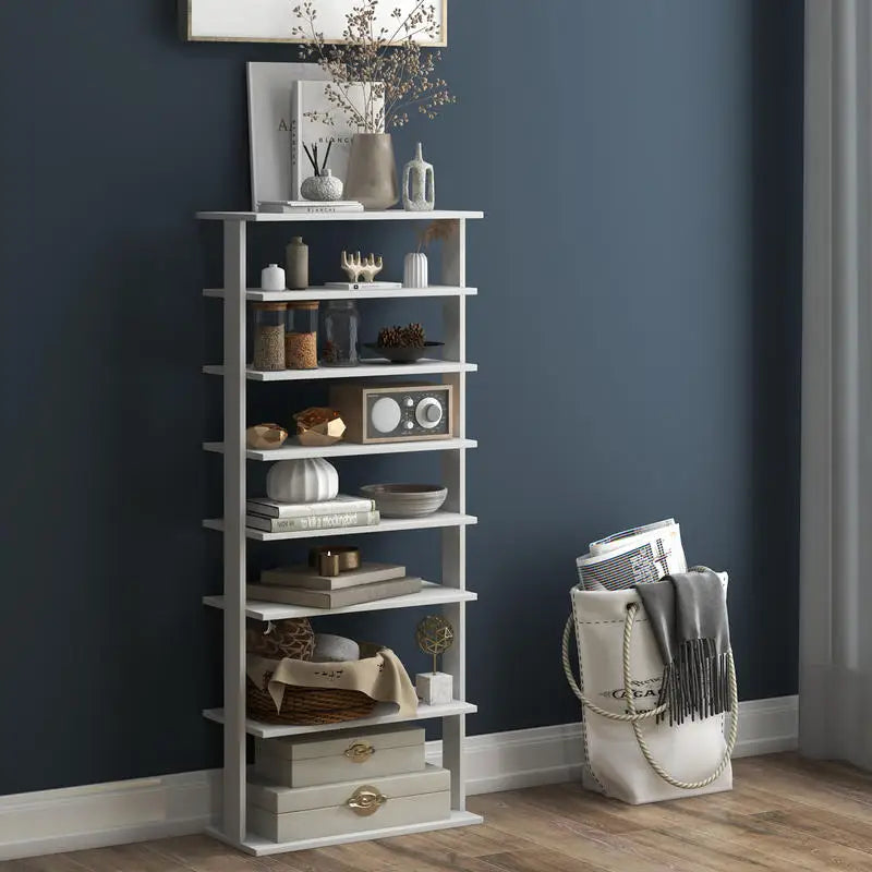 7-Vånings Skohylla Retrostil 45×25×110,5 cm Vit – Skoförvaring Hall & Entré