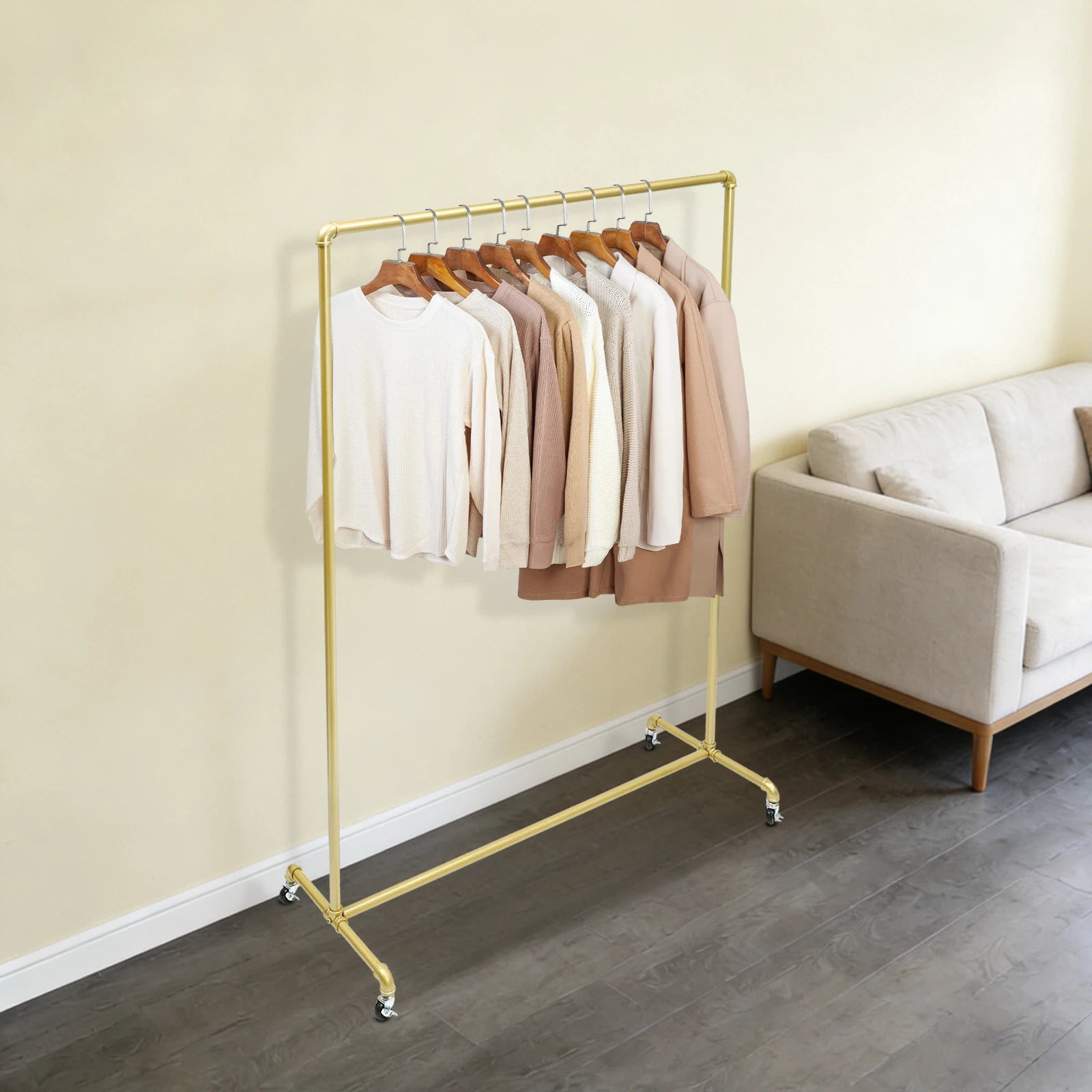 Guld Klädstell 45 kg Rullande 120×40×160 cm – 4 Bromsbara Hjul Butik & Sovrum