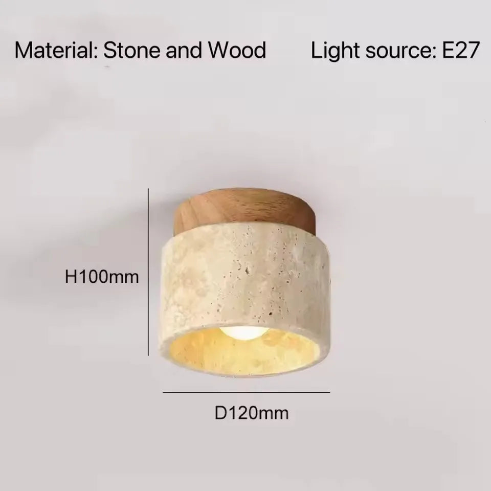 Cylindrisk Travertin Taklampa – Äkta Sten Downlight E27