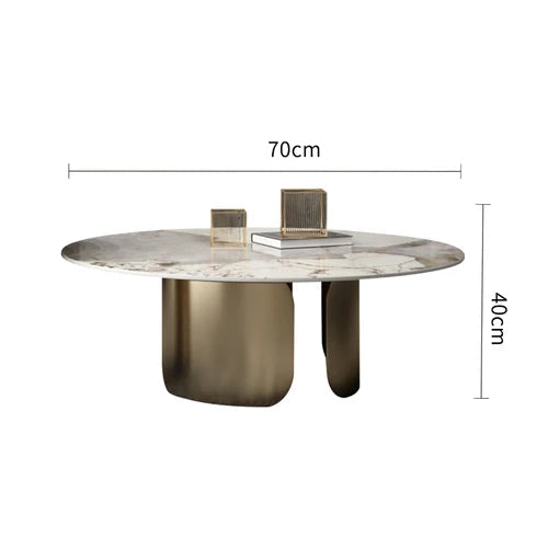Soffbord Runt Marmoreffekt – Vit Metall
